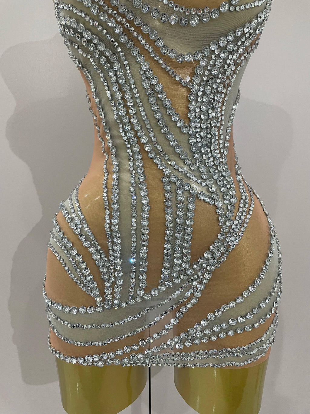 Morgantown Sparkly Crystals See Through Elegant Stage Mini Dress