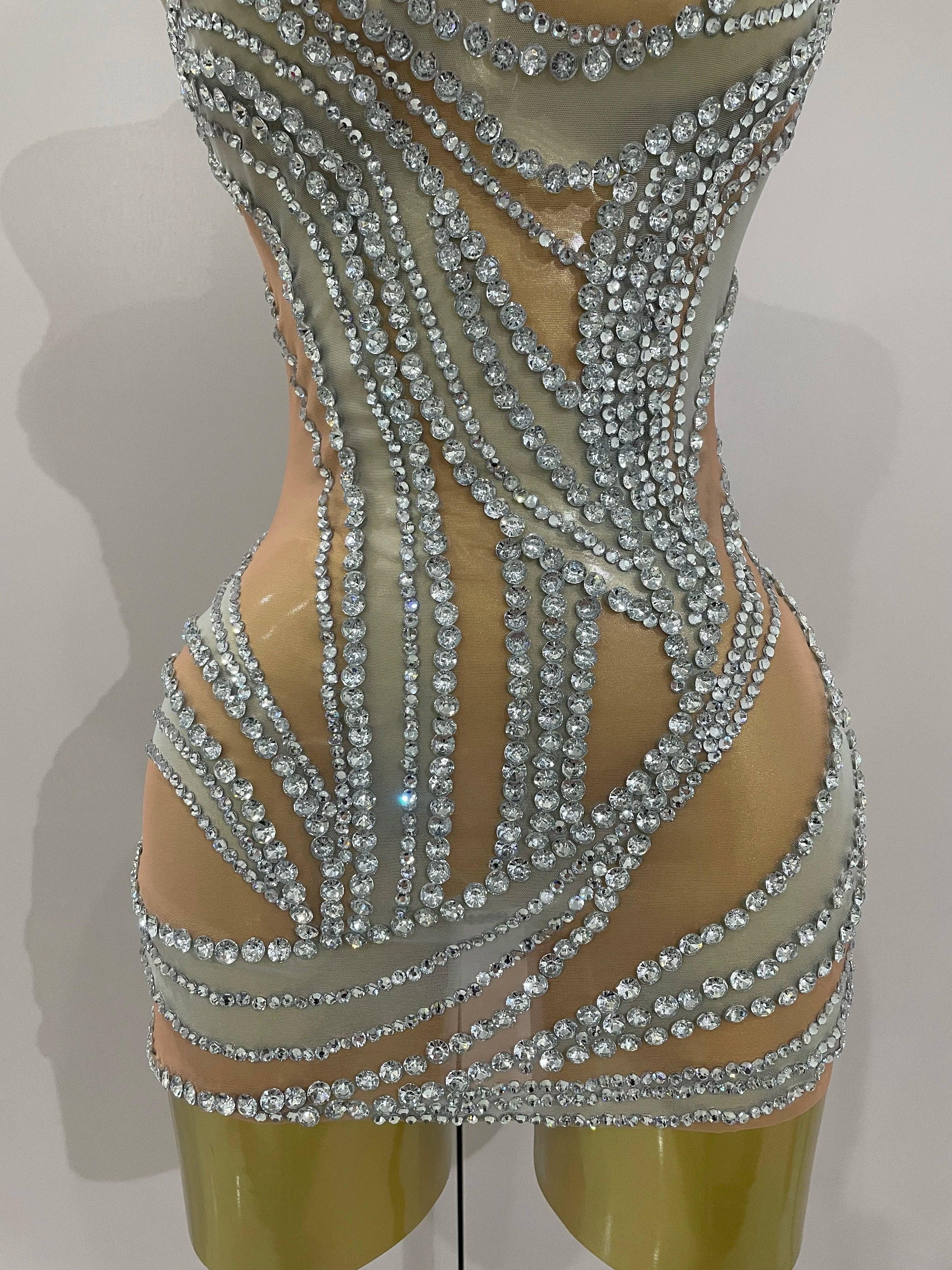 Morgantown Sparkly Crystals See Through Elegant Stage Mini Dress