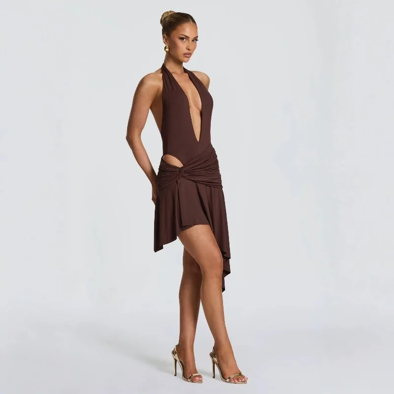 Flor Sexy Halter Plunge V Backless Two Piece Sets