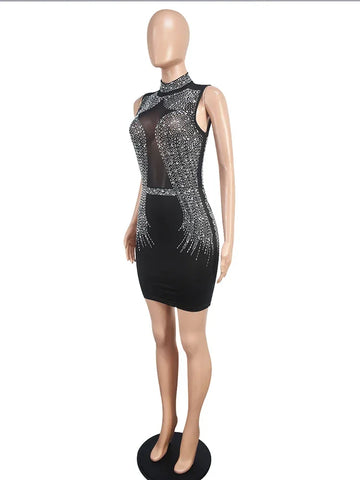 Maryland Stamping Diamond Elegant O-neck Sleeveless Tight Fitting Shiny Dress