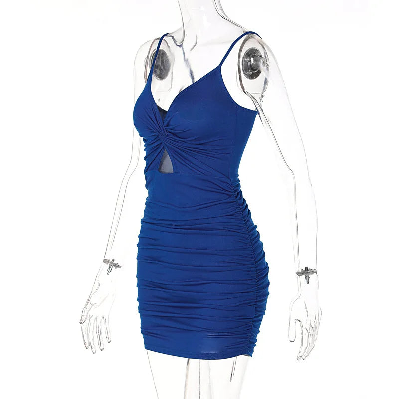 Irlanda Spaghetti Strap Bodycon Backless Folds Wrap Hip Mini Dresses