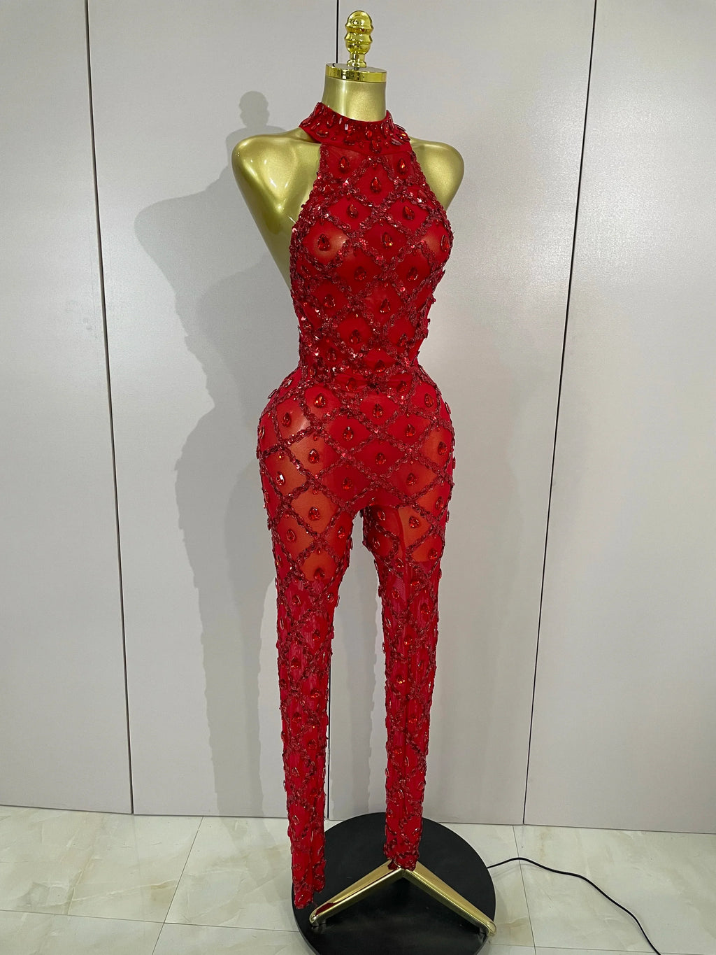 Scranton Sparkly Black Diamond Mesh See THhrough Jumpsuit