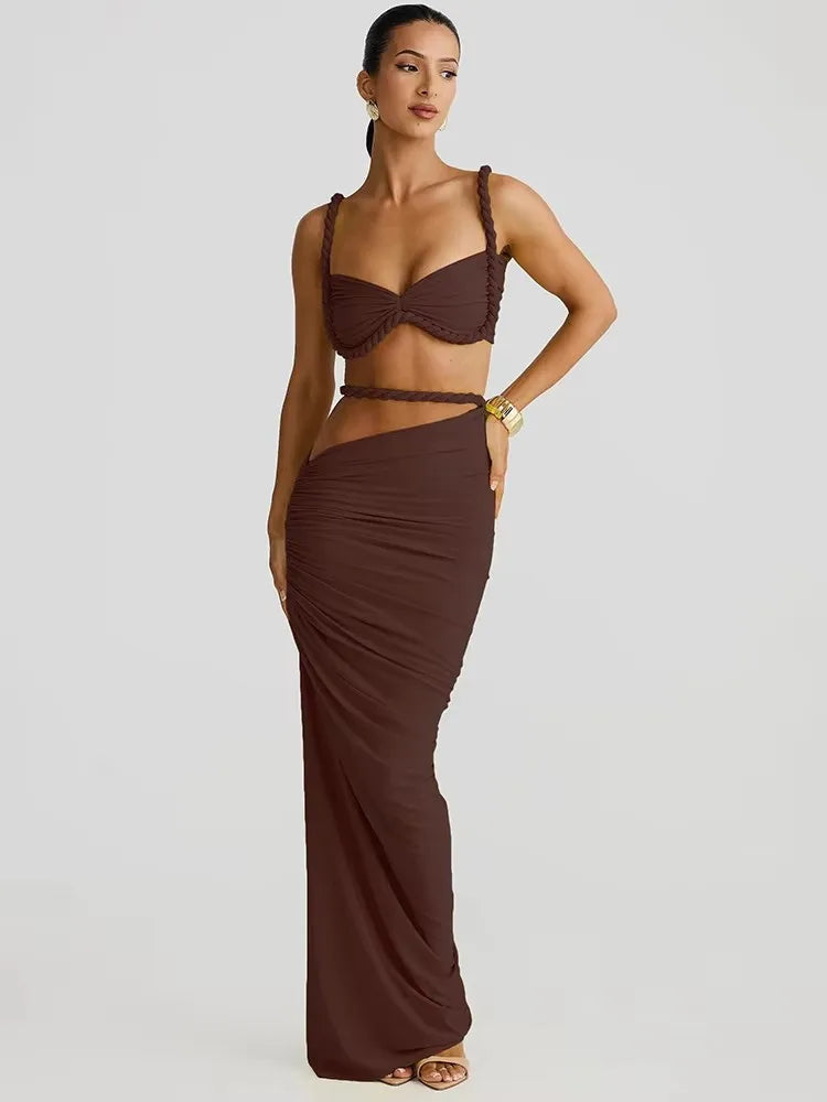 Zoe Weird Puss Bandage Ruched Two Piece Sets