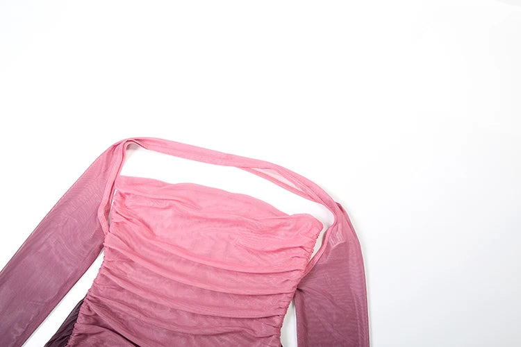 Edison Sexy See Through Dress Shawl Ruched Side Ribbon Coquette Skinny Dress