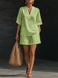 Fatima Short Sleeve V Neck Casual Two Piece Sets