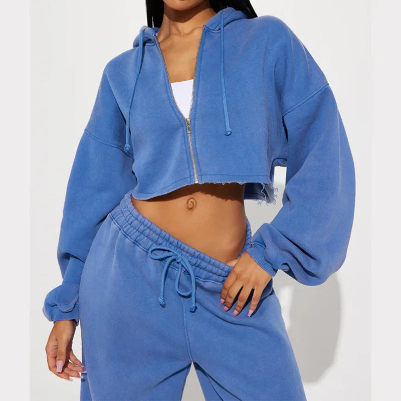 Rosita Zip-up Cropped and Long Pants Two Piece Sets
