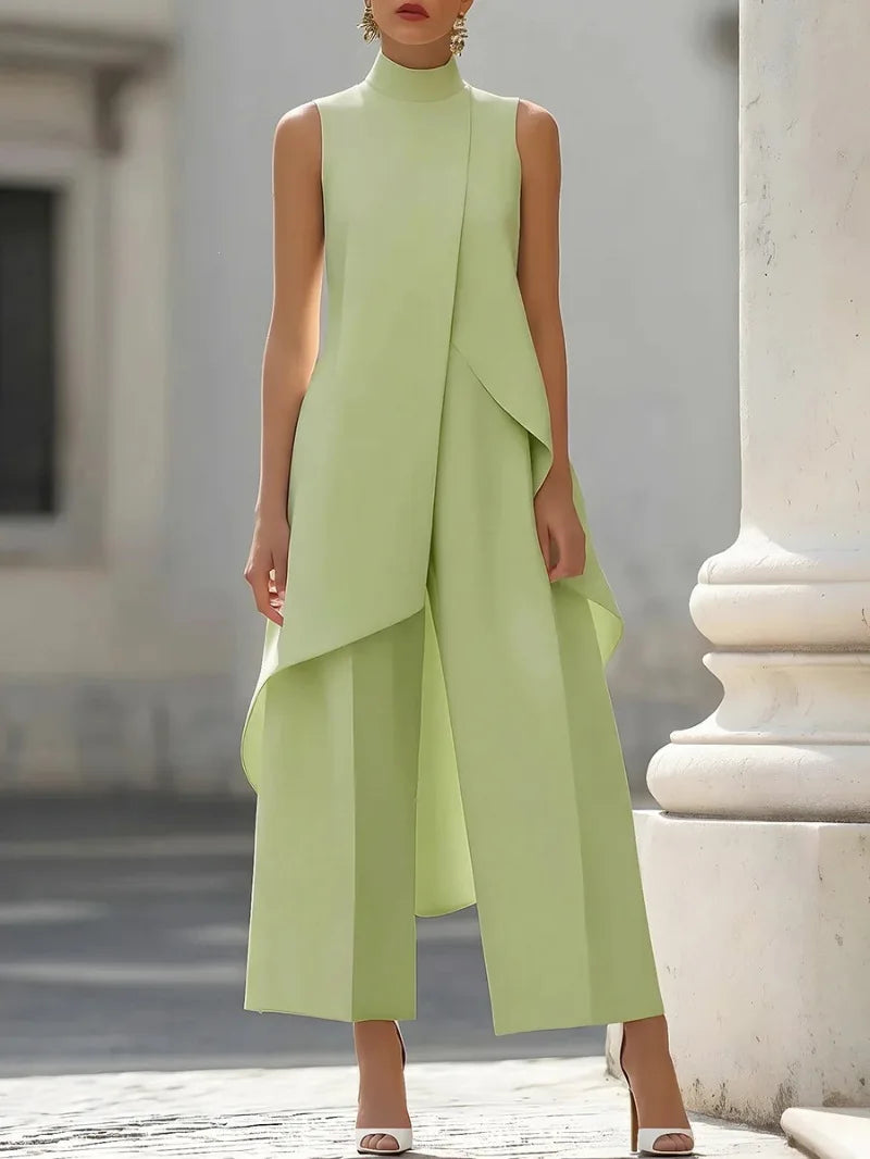 Mila Irregular Sleeveless Elegant Commuter Two Piece Sets