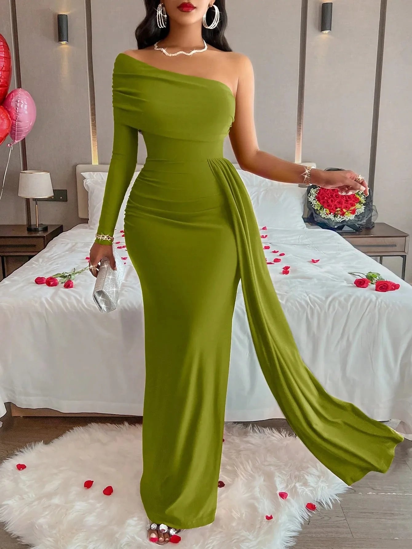 Barrie Elegant Backless Sleeveless Off Shoulder Maxi Dress