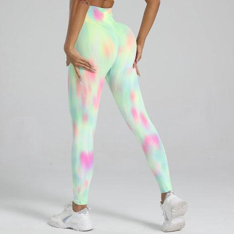 Livington Tie Dye Seamless Leggings Scrunch Fitness High Waist Athletic Yoga Pants
