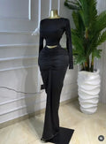 Sexy Fashion Ruched Crop  and Long S.kirts Suit Street Sexy Set