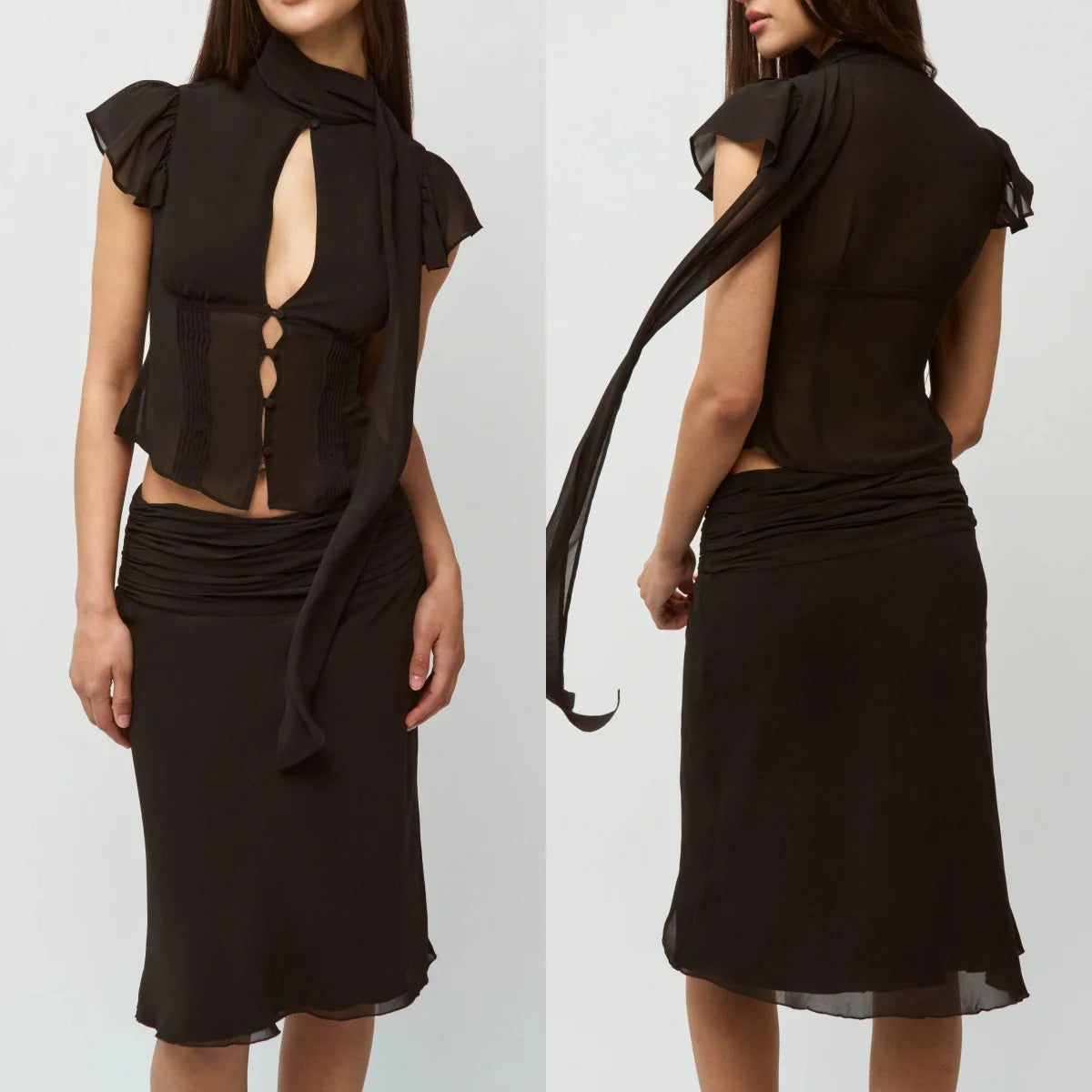 Diana Flutter Sleeves Pleated Fishtail Two-Piece Sets