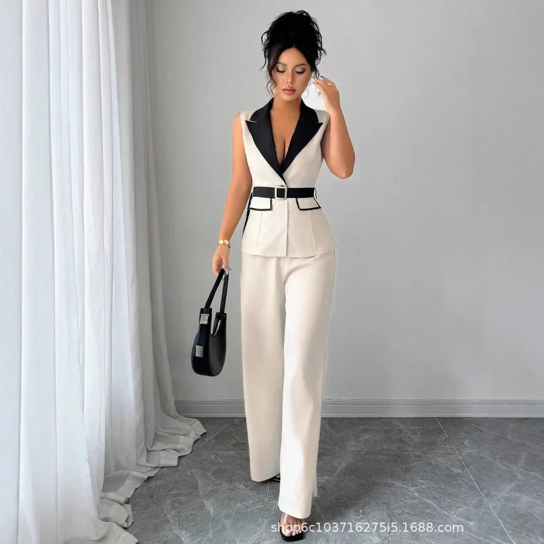 Ana Vest Suit Outfits Office Lady  2 Piece Sets