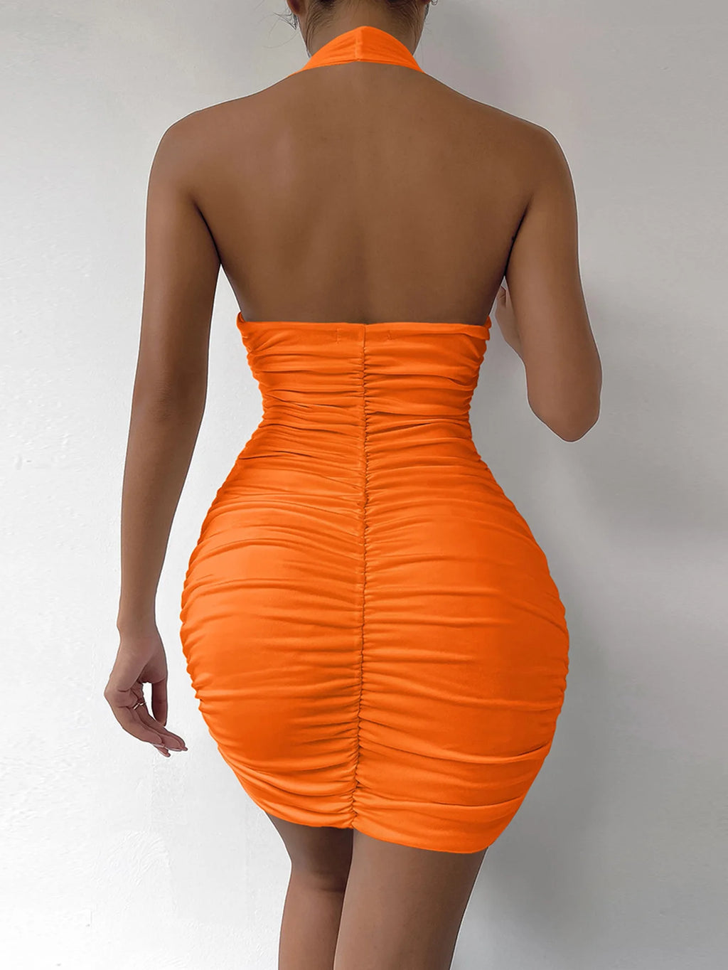 Colonia Deep V Evening Party Sleeveless Backlss Short White Halter Dresses