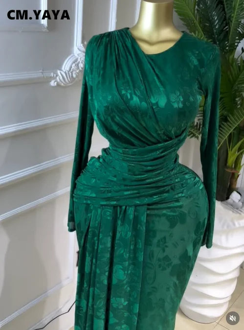Sendaya Ribbon O Neck Long Sleeve Classic Maxi Dress