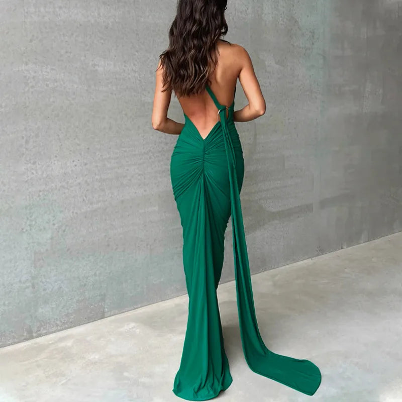 Jefferson One Shoulder Sleeveless Backless Ruched Bodycon Maxi Dress