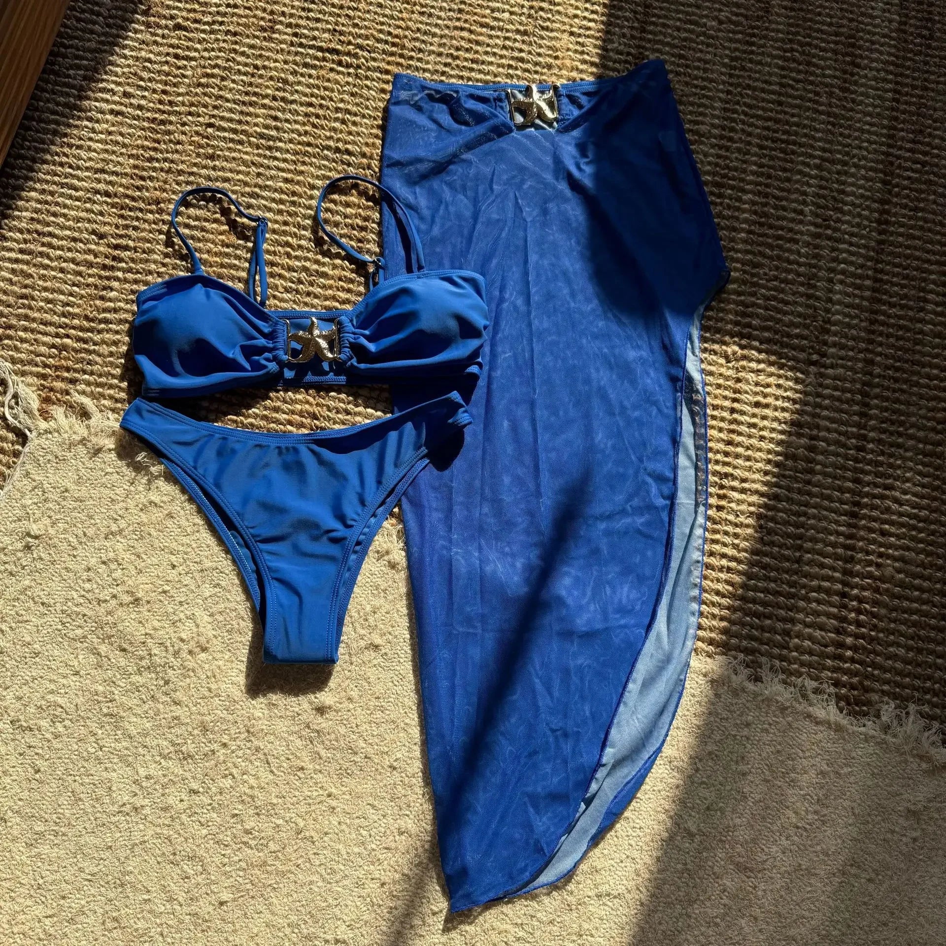 Peconic Starfish Ornament Push Up High Waist Swimsuit Beach Bathing Tree Pieces Set