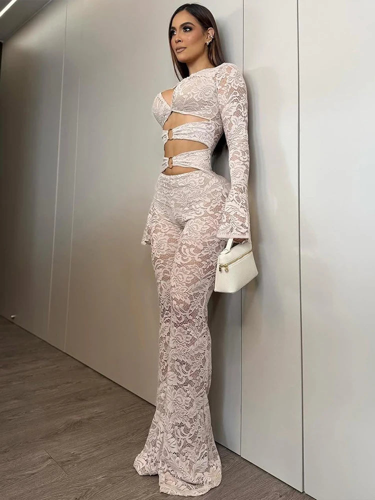 Bushwick See Through Metal Rings Patchwork Hollow Design Jumpsuit