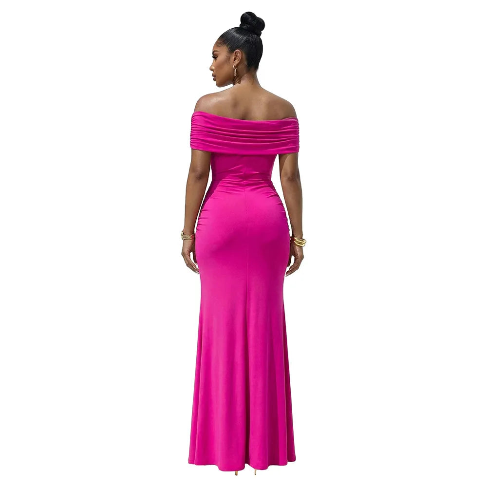 La Cuava Slash Neck Ribbon Elegant Sleeves Long Sexy Maxi Dress
