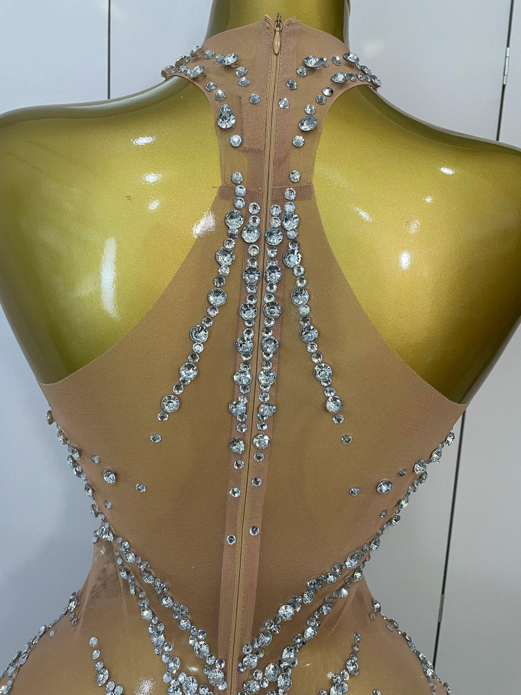 Elmira Rhinestones Sexy Mesh See Through Dress Party Evening Dress