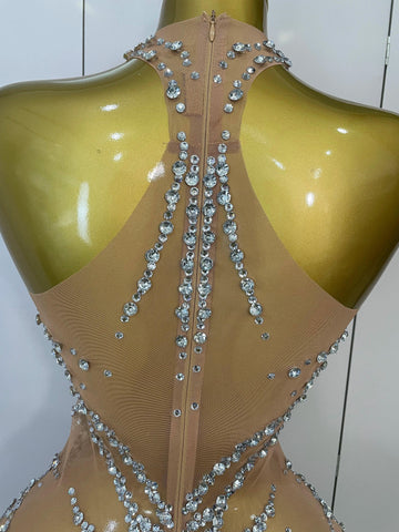 Elmira Rhinestones Sexy Mesh See Through Dress Party Evening Dress