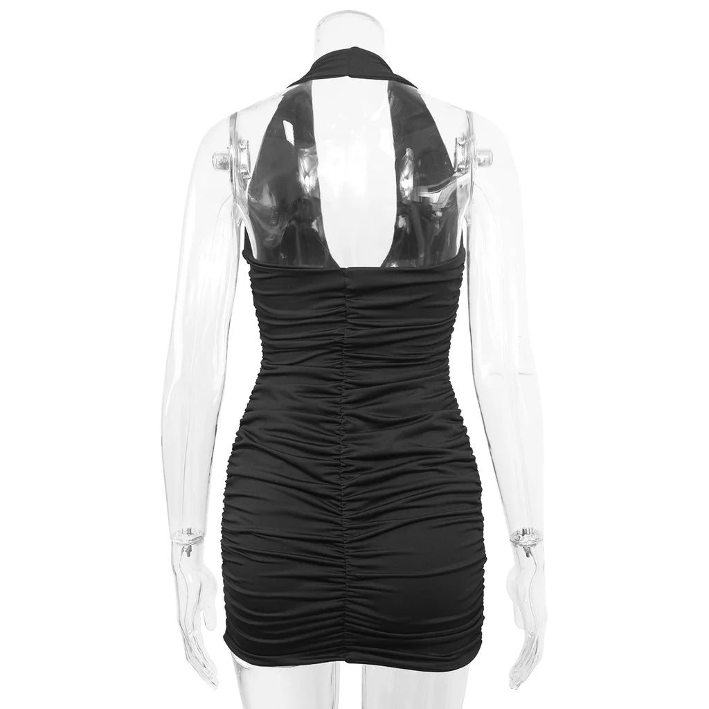 Colonia Deep V Evening Party Sleeveless Backlss Short White Halter Dresses