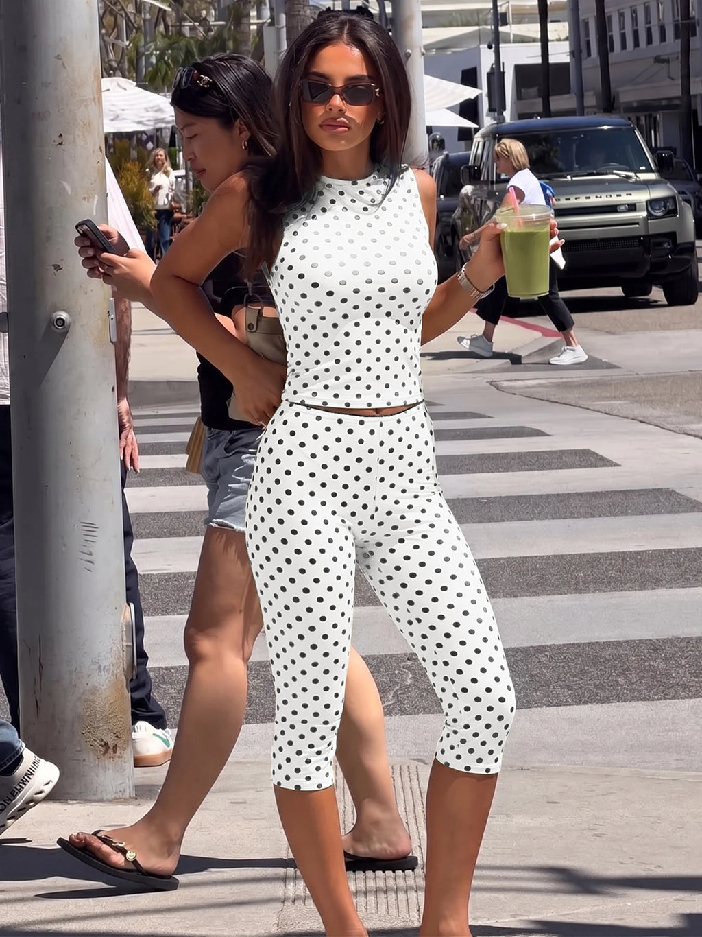 Dulce Polka Dot Casual Backless Two Piece Sets