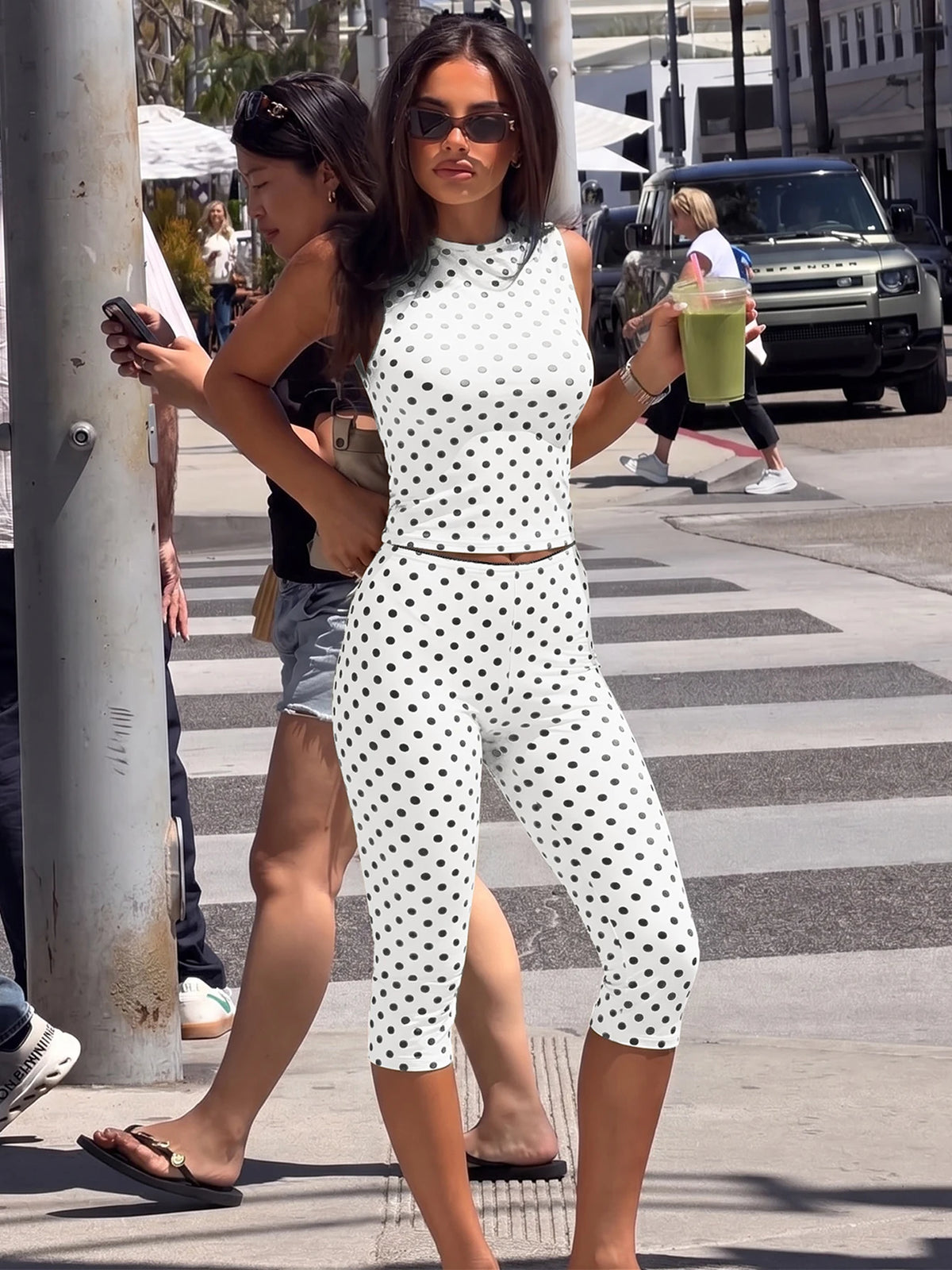 Dulce Polka Dot Casual Backless Two Piece Sets