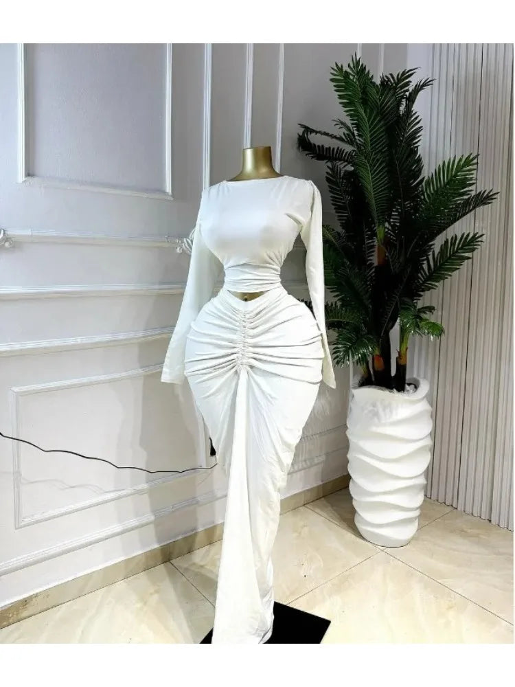 Sexy Fashion Ruched Crop  and Long S.kirts Suit Street Sexy Set