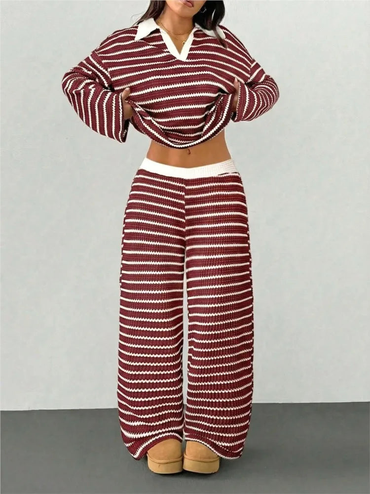 Sally Women Striped Knit Two Piece Sets