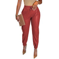 San Antonio PU Leather Fashion Elastic Waist Long Vintage Elegant Casual Loose Pants