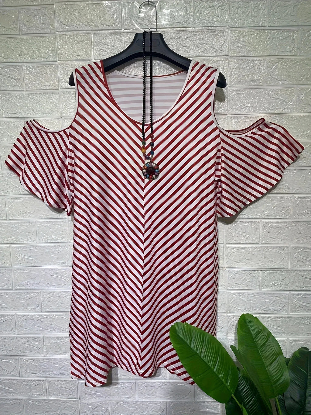 Houston Off Shoulder Loose Casual Cross V-Neck Striped Print Mini Dress