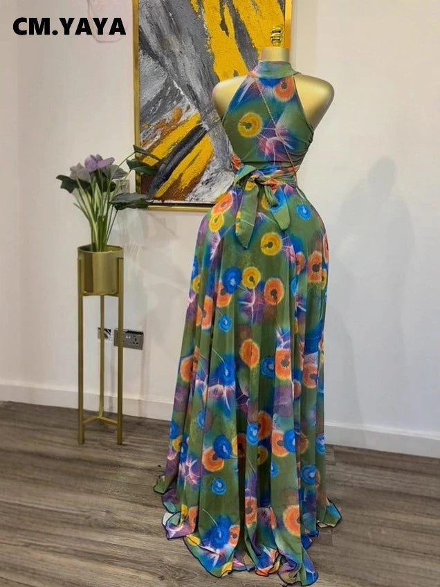 O Neck Sleeveless Floral Print Mermaid Evening Birthday Beach Sexy Maxi Dress