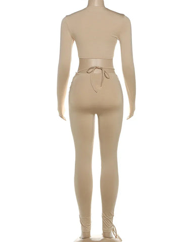 Mahopac Crop Shirring Irregular Hem Skinny Tracksuit Set