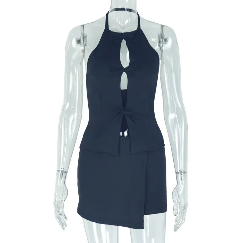 Eva Stylish Lady White Hollow Out Two Piece Sets