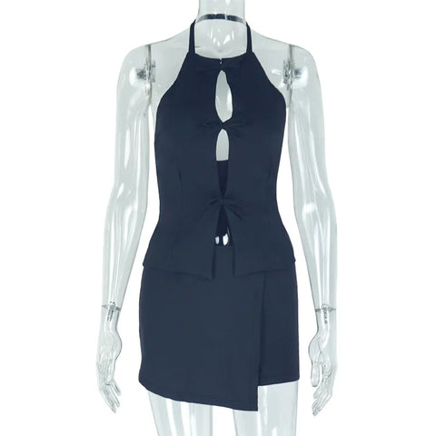 Eva Stylish Lady White Hollow Out Two Piece Sets