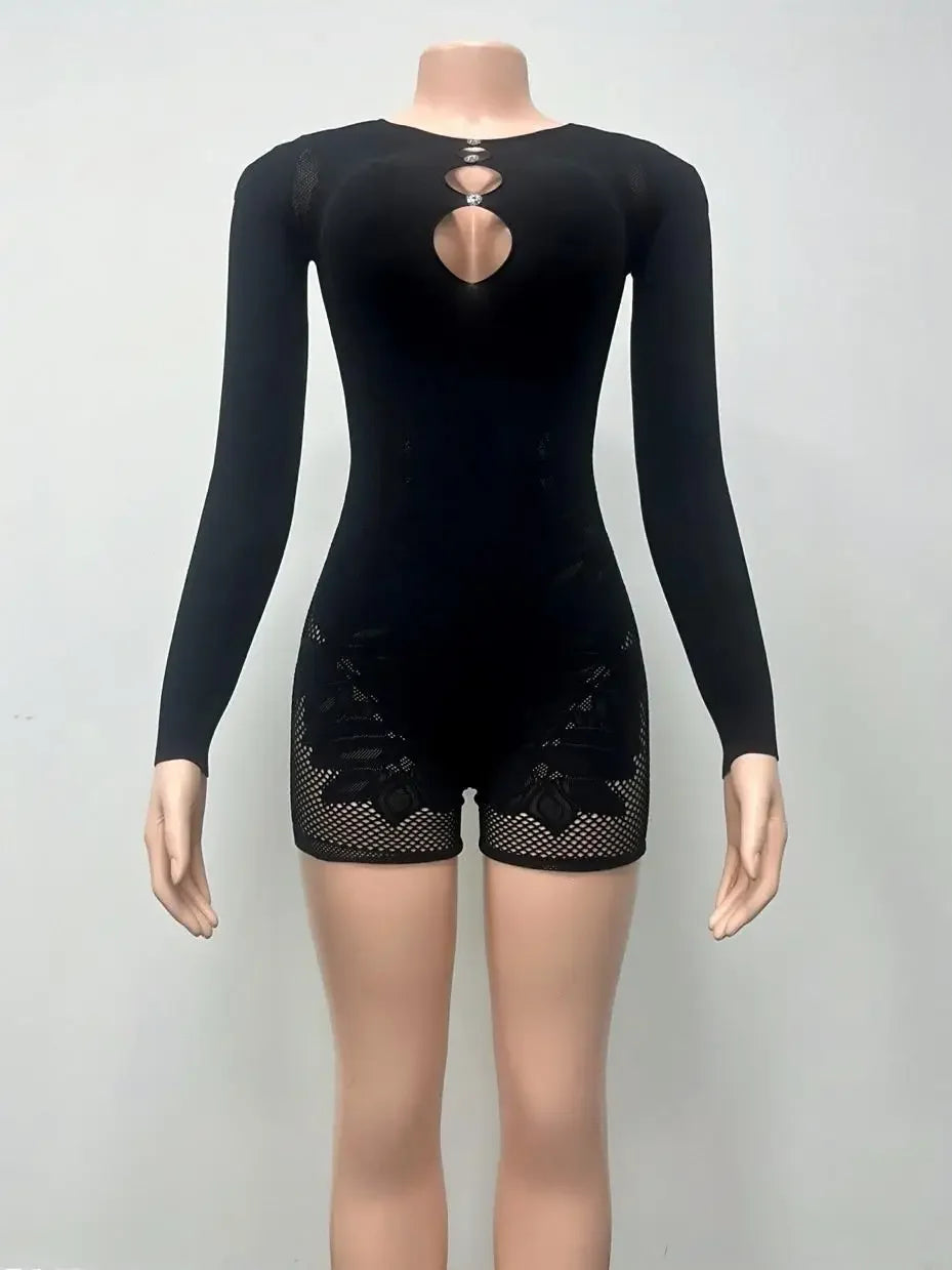 Greenwich Hollow Rhinestone Romper Coquette Hottie Trend Skinny Midnight Stretch Playsuit