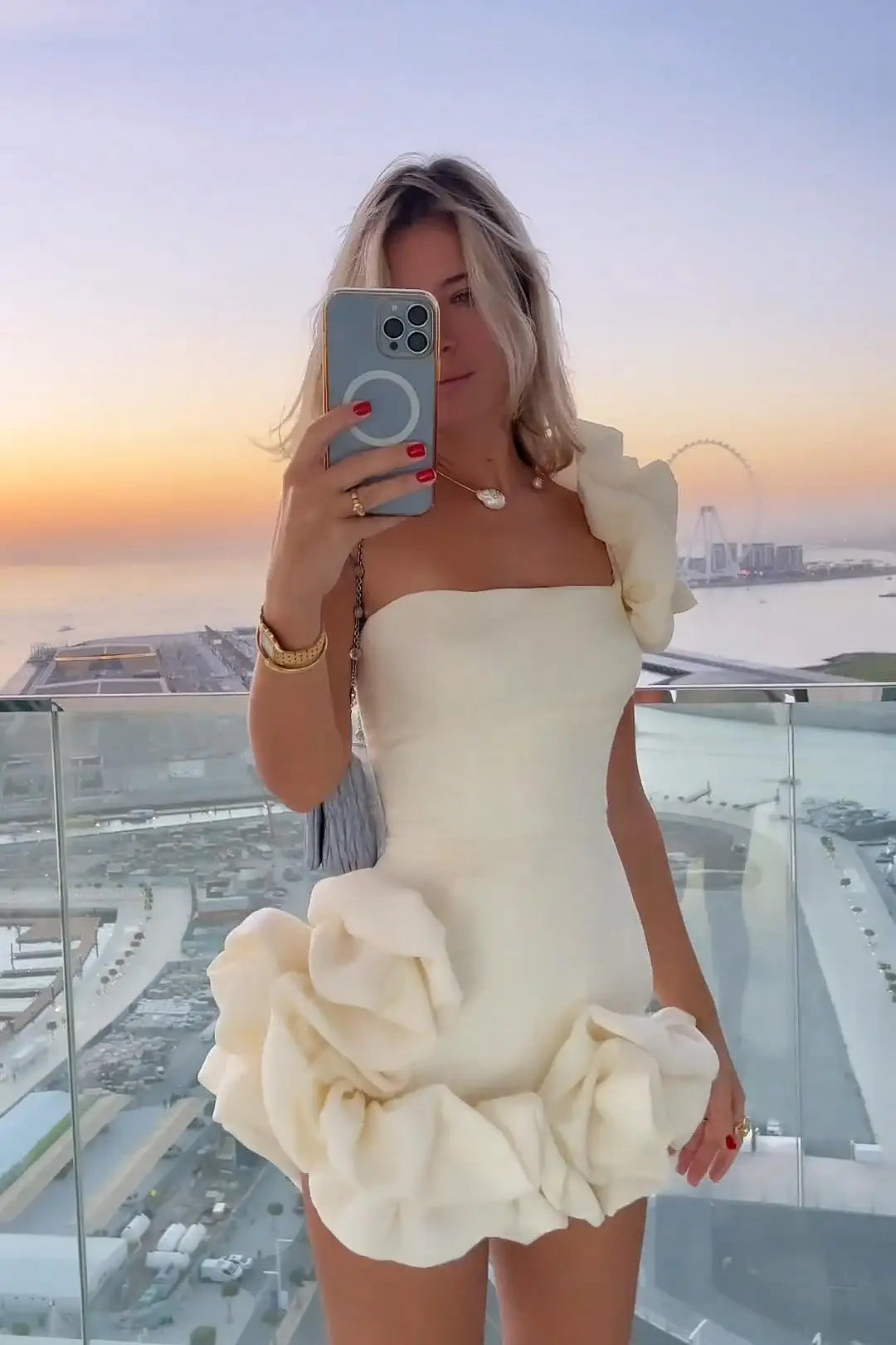 La Playa Elegant Temperament Party Flower Sleeveless Off-Shoulder Sexy Pleated Dress