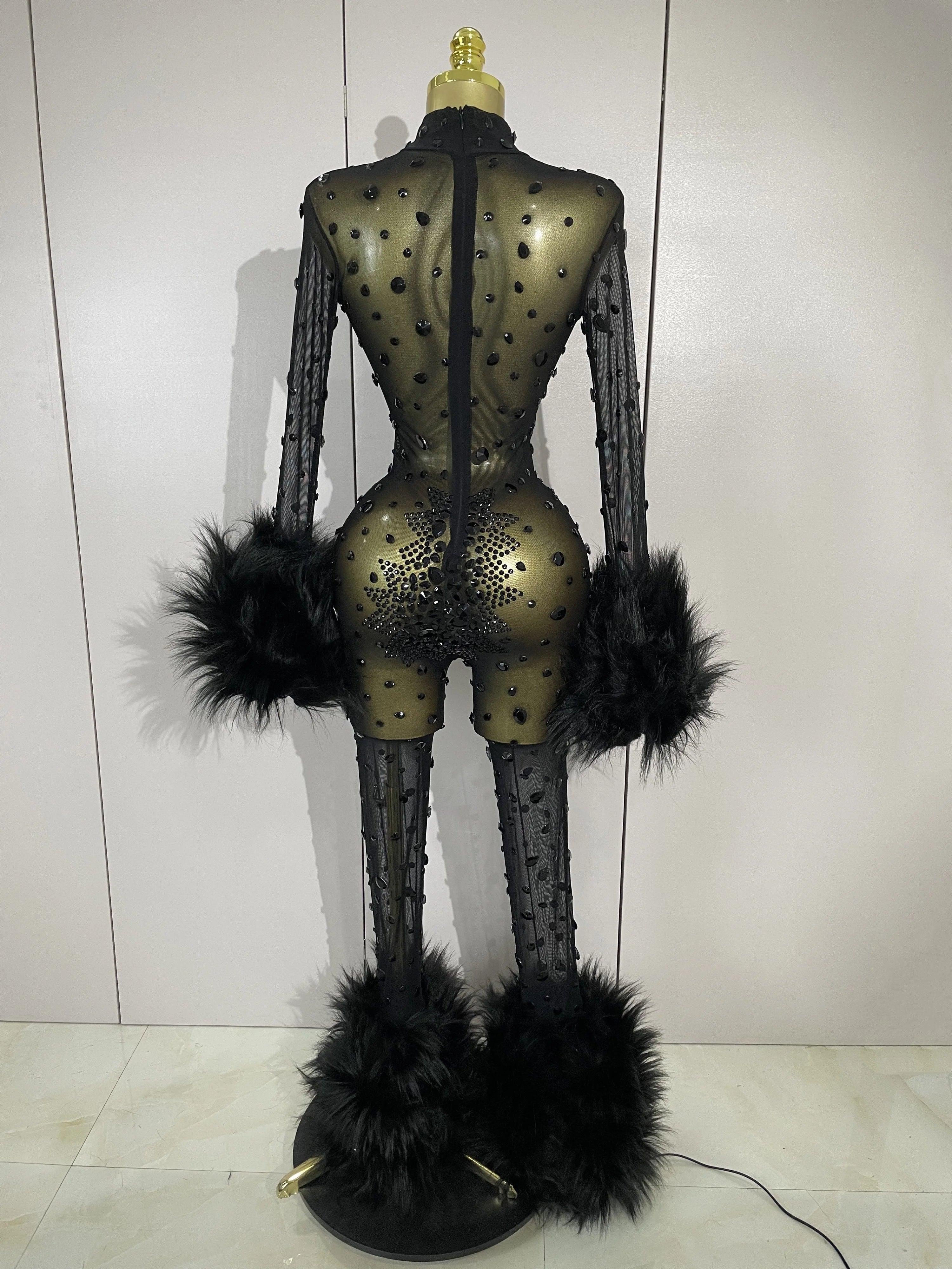 Binghamton Diamond Black Mesh Transparent Stretchy Long Sleeve Jumpsuit