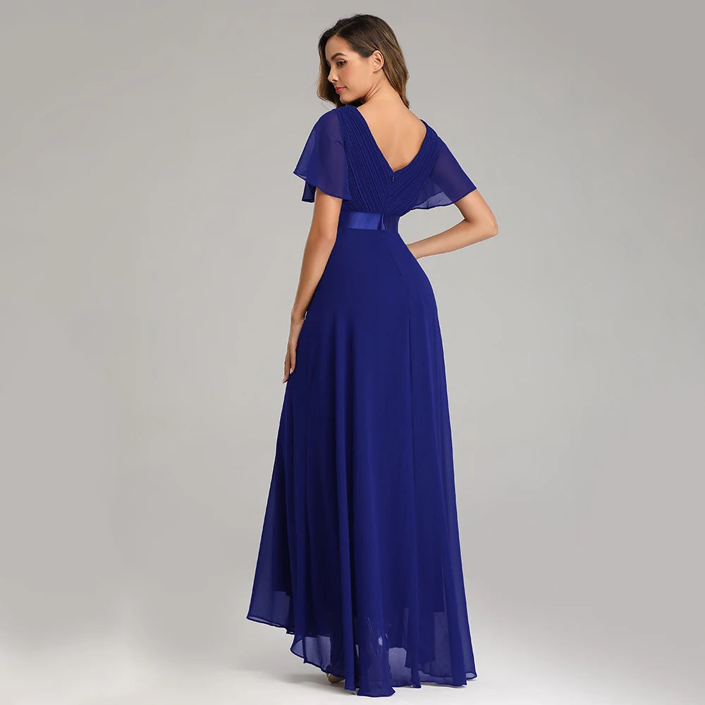 Kerney Elegant V Neck Ruffles Chiffon Formal Evening Gown Dress
