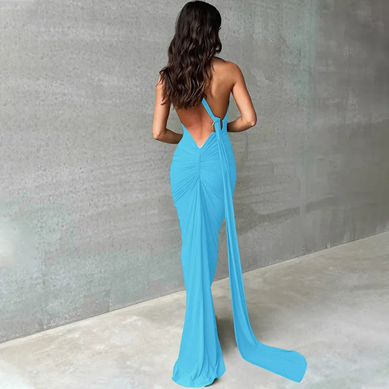 Jefferson One Shoulder Sleeveless Backless Ruched Bodycon Maxi Dress