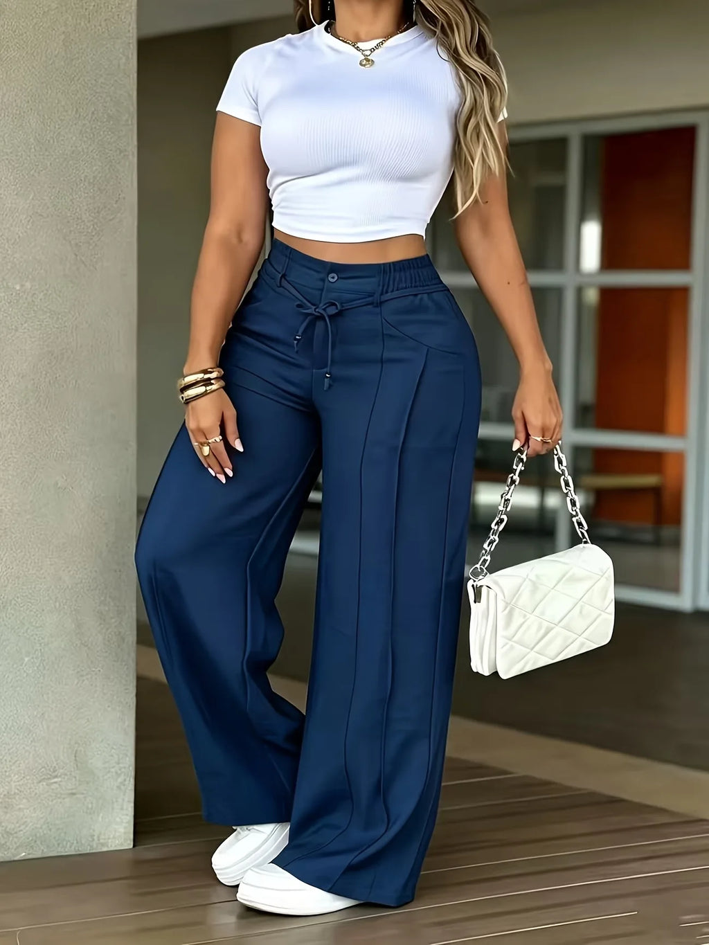 Ana Chic Loose Elegant Lace-up Two Piece Sets