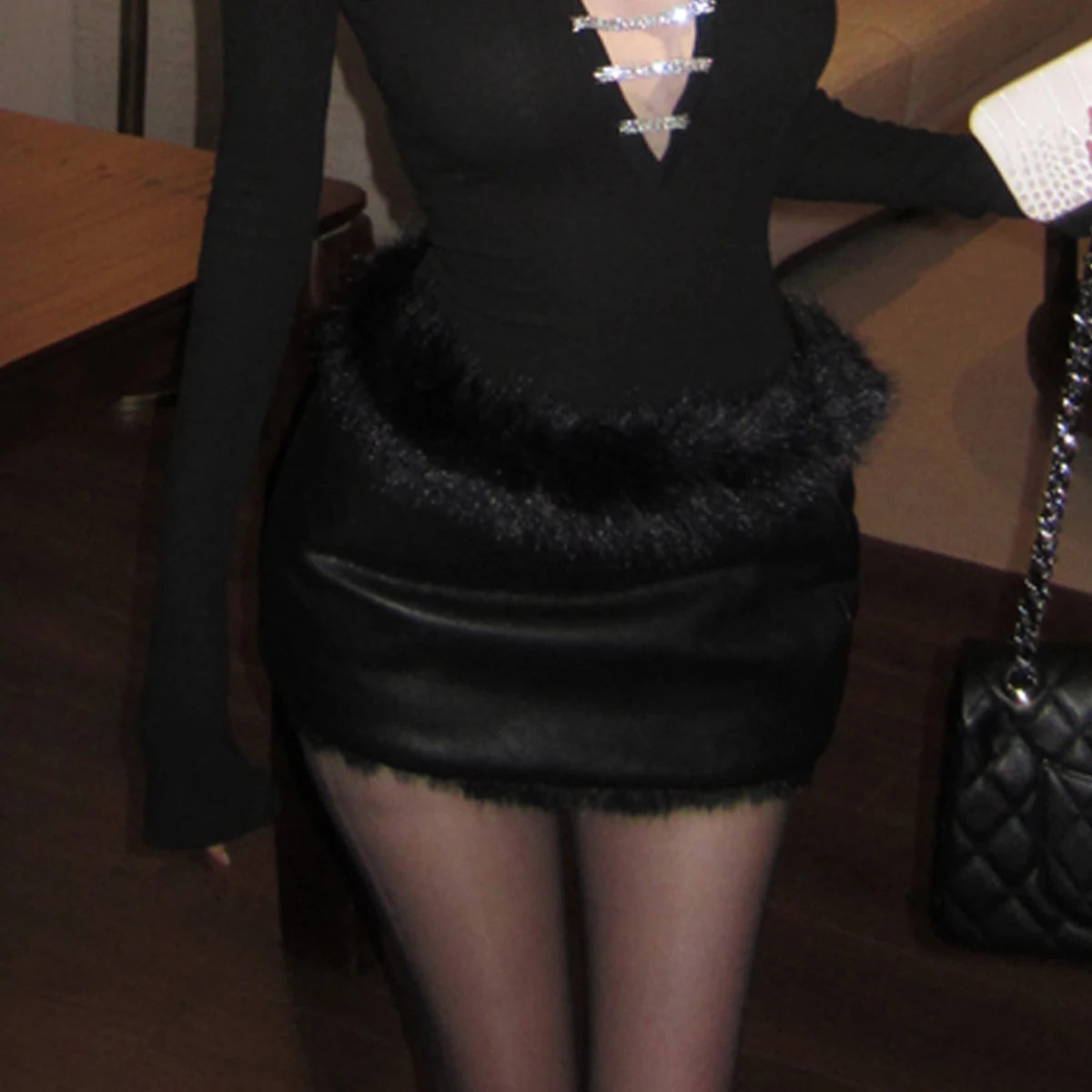 Lia Sexy Deep V Neck Long Sleeve Two Piece Sets