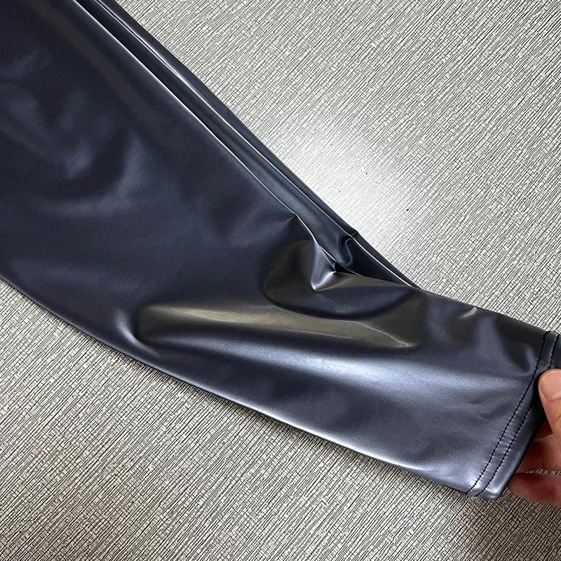 Morrestown Luster Shiny Elasticity Printing Leggings Slim Elastic Leather Pants