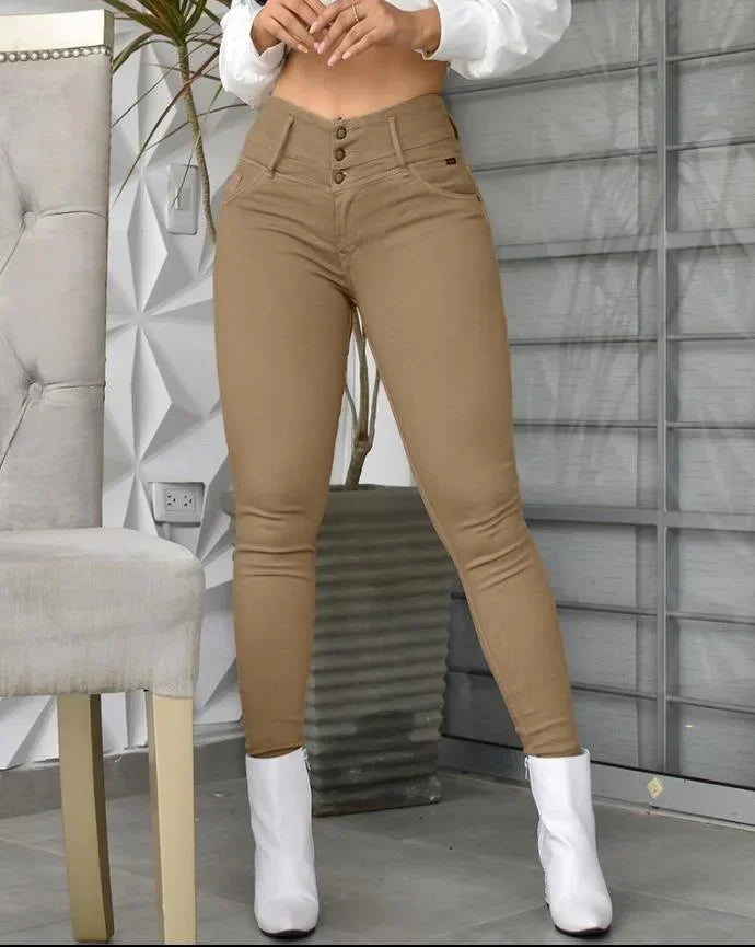 Alpine White High Waist Tight Skinny Pants Casual Thousers