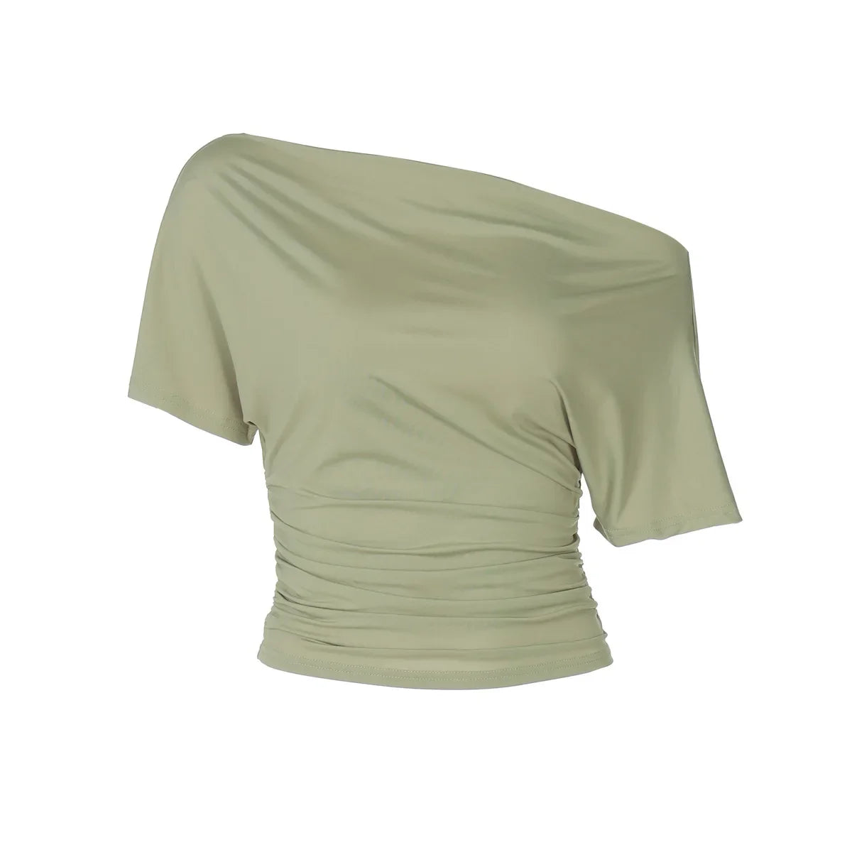 Weequahic One Shoulder Fashion Slim Shrink Sleeve Solid Pullover Tops
