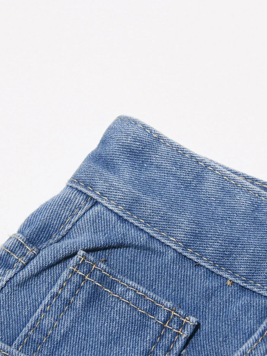 Old Bridge Solid Slimming Hollow Out Denim High Waist Spliced Button Jeans