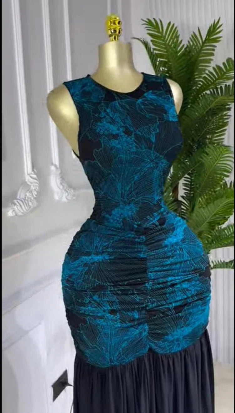 Printed Ruched Stacked Sleeveless Long Maxi Dress