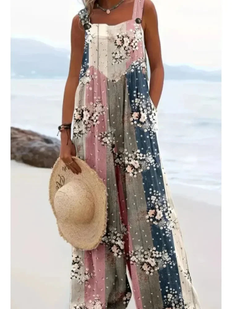 Plus Size Women's Fashionable Floral Elegant Overalls Jumpsuit Ladies Casual Jumpsuit