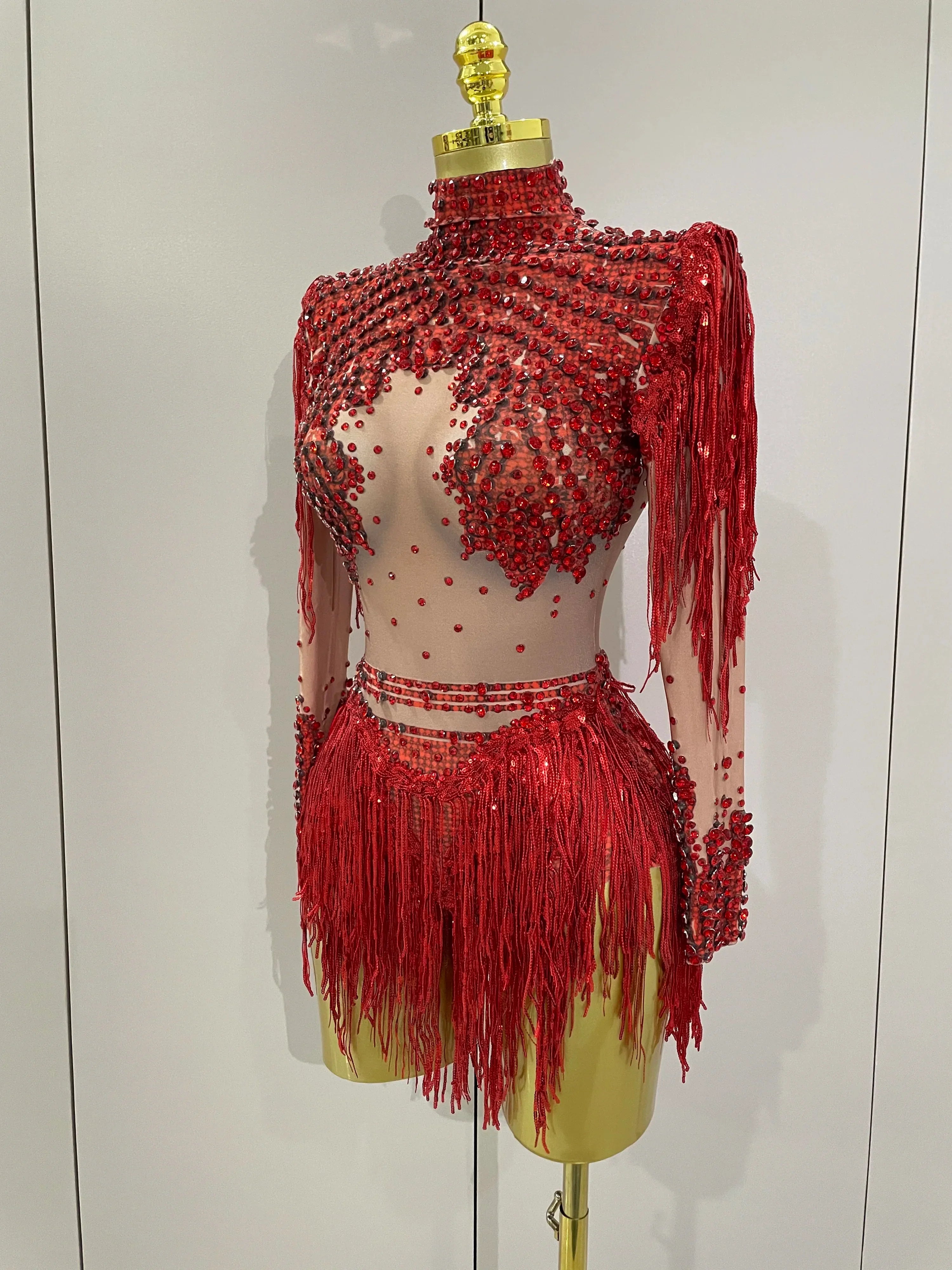 Chambersburg Sparkly Rhinestone Sequin Tassel Stretch Jumpsuit