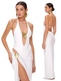 Champneuf Deep V Neck High Leg Backless Fashion Beachwear Outfits Set